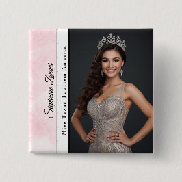 Bóton Quadrado 5.08cm Faixa de Desfile de Mármore Rosa Botão de Foto com