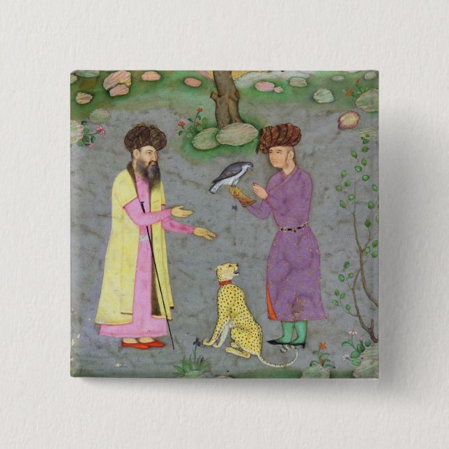 Bóton Quadrado 5.08cm Falcoeiro com a chita do companheiro e do animal (Frente)