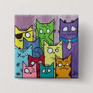 Bóton Quadrado 5.08cm Família de gato dos Peepers