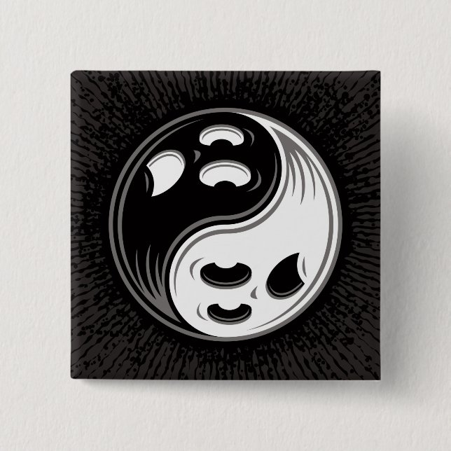 Bóton Quadrado 5.08cm Fantasma Yin Yang Black and White (Frente)