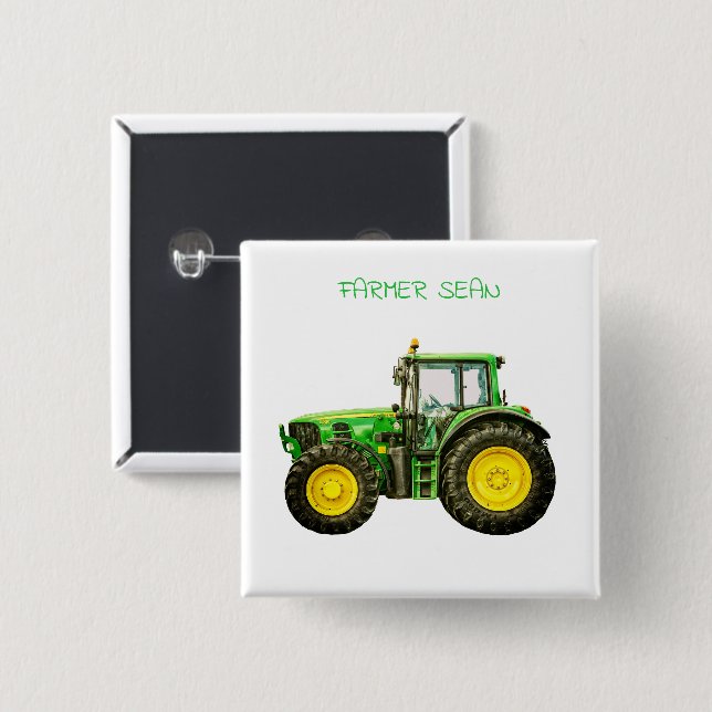 Bóton Quadrado 5.08cm Farmers John Deere Tractor (Frente & Verso)