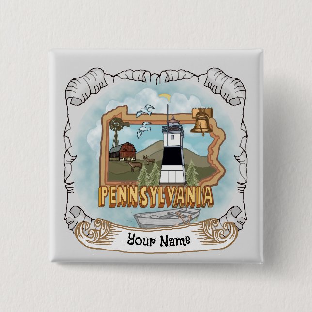 Bóton Quadrado 5.08cm Farol da Pensilvânia (Frente)