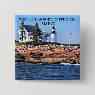 Bóton Quadrado 5.08cm Farol do porto do inverno, Maine