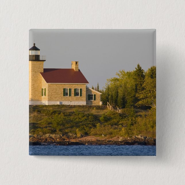 Bóton Quadrado 5.08cm Farol no Lago Superior perto de Copper Harbor (Frente)