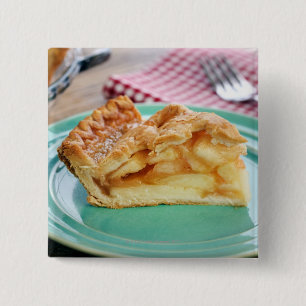 Bóton Quadrado 5.08cm Fatia de torta de maçã cozida fresca na placa