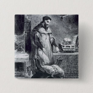Bóton Quadrado 5.08cm Fausto em seu Estudo, de Goethe's Faust, 1828, (il