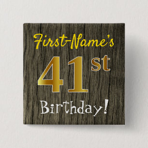 Bóton Quadrado 5.08cm Faux Wood, Faux Dourado 41rua Birthday + Nome Pers
