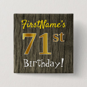 Bóton Quadrado 5.08cm Faux Wood, Faux Dourado 71ruas Birthday + Nome Per