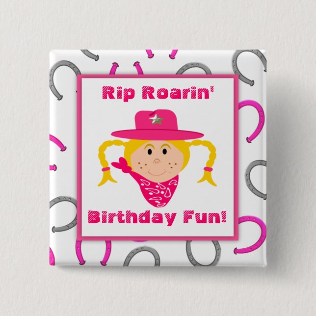 Bóton Quadrado 5.08cm Favor de partido louro das ferraduras da vaqueira (Frente)