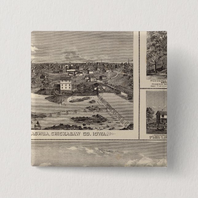 Bóton Quadrado 5.08cm fazenda e residência em Nashua (Frente)