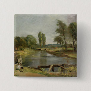 Bóton Quadrado 5.08cm Fechamento de Flatford, 1810-11 (óleo no papel em
