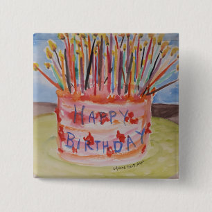 Bóton Quadrado 5.08cm Feliz aniversário