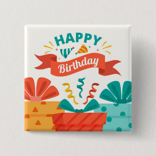 Bóton Quadrado 5.08cm Feliz aniversário