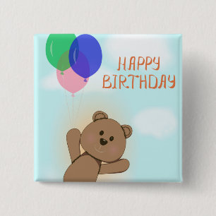 Bóton Quadrado 5.08cm Feliz aniversário