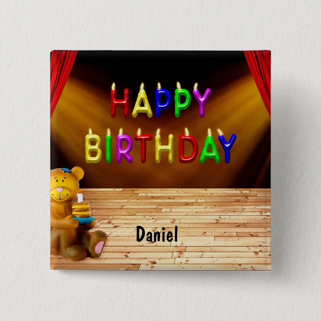Bóton Quadrado 5.08cm Feliz aniversário (Frente)