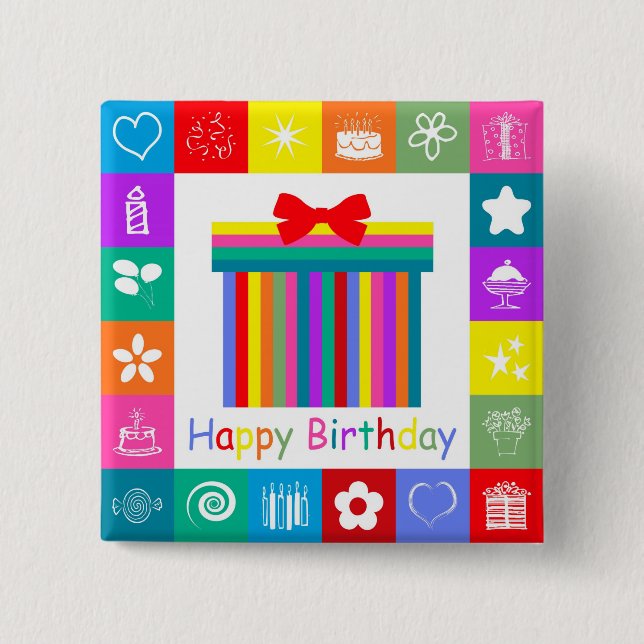 Bóton Quadrado 5.08cm Feliz aniversário (Frente)