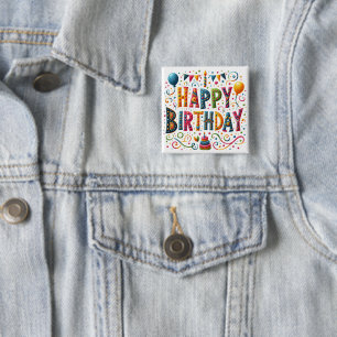 Bóton Quadrado 5.08cm Feliz Aniversário