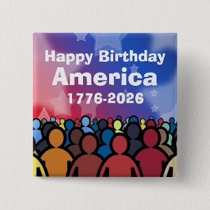 Bóton Quadrado 5.08cm Feliz Aniversário América 1776 a 2026