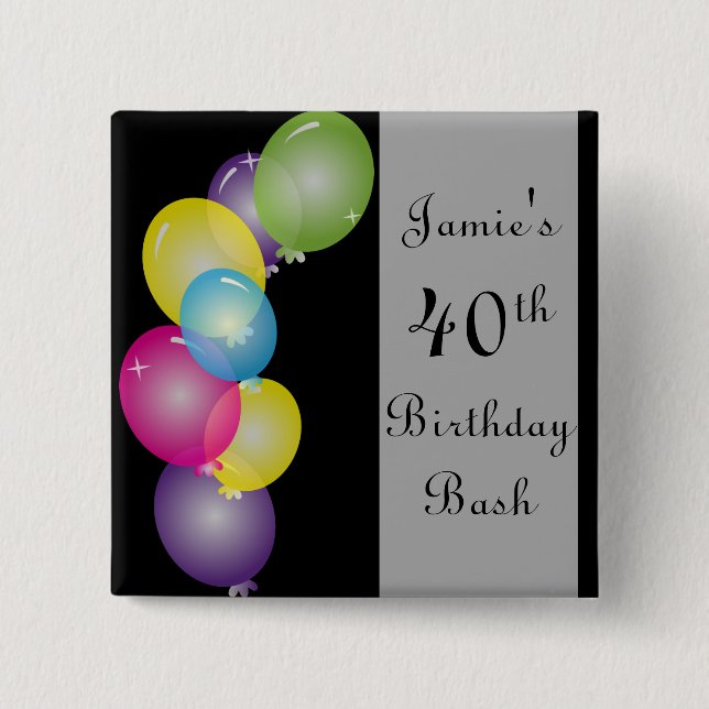 Bóton Quadrado 5.08cm Feliz aniversário Balões Bash| Texto "MAL" (Frente)