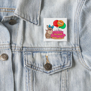 Bóton Quadrado 5.08cm Feliz Aniversário Cachorro Bonito com Balões e Bol