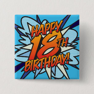 Bóton Quadrado 5.08cm FELIZ ANIVERSÁRIO DE 18 ANOS Diversão Retro Quadri
