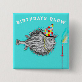 Bóton Quadrado 5.08cm Feliz Aniversário de Peixe