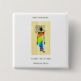 Bóton Quadrado 5.08cm Feliz aniversário, Elegante e Na moda