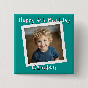 Bóton Quadrado 5.08cm Feliz Aniversário Foto Personalizada