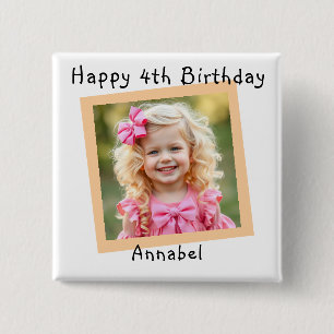 Bóton Quadrado 5.08cm Feliz Aniversário Foto Personalizada