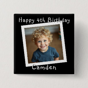Bóton Quadrado 5.08cm Feliz Aniversário Foto Personalizada