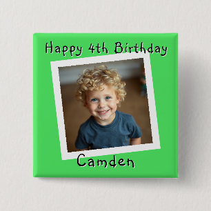 Bóton Quadrado 5.08cm Feliz Aniversário Foto Personalizada