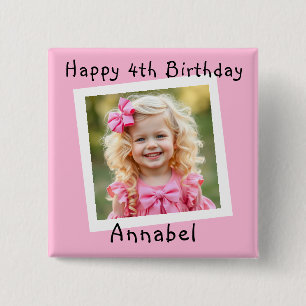 Bóton Quadrado 5.08cm Feliz Aniversário Foto Personalizada