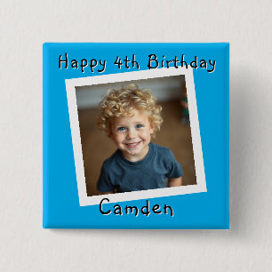 Bóton Quadrado 5.08cm Feliz Aniversário Foto Personalizada