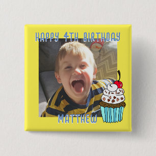 Bóton Quadrado 5.08cm Feliz Aniversário Personalizado Nome e Idade