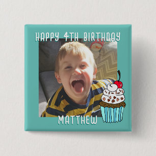 Bóton Quadrado 5.08cm Feliz Aniversário Personalizado Nome e Idade