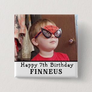 Bóton Quadrado 5.08cm Feliz Aniversário Personalizado Nome e Idade  