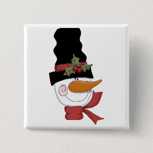 Bóton Quadrado 5.08cm Feliz Camiseta e presentes de boneco de neve