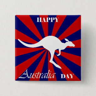 Bóton Quadrado 5.08cm Feliz Dia da Austrália - Canguru Australiano