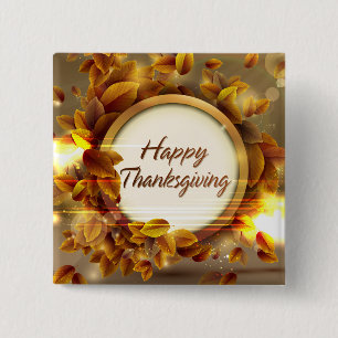 Bóton Quadrado 5.08cm Feliz Dia de Ação de Graças 3 Botões