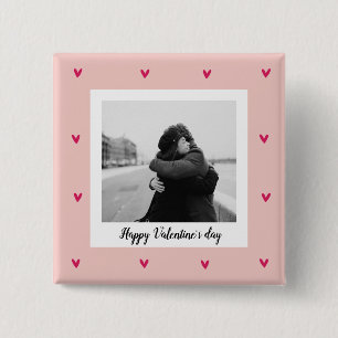 Bóton Quadrado 5.08cm Feliz dia de os namorados Coração Rosa e Vermelh