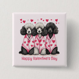 Bóton Quadrado 5.08cm Feliz Dia dos Namorados Poodles Padrão