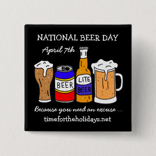 Bóton Quadrado 5.08cm Feliz Dia Nacional da Cerveja - 7 de abril