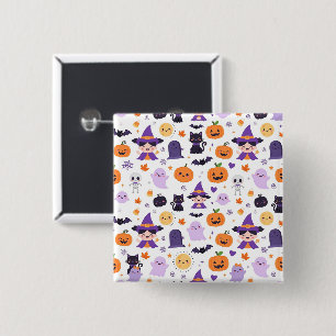 Bóton Quadrado 5.08cm Feliz Halloween Bruxas Fantasmas Gatos Morcegos Ab