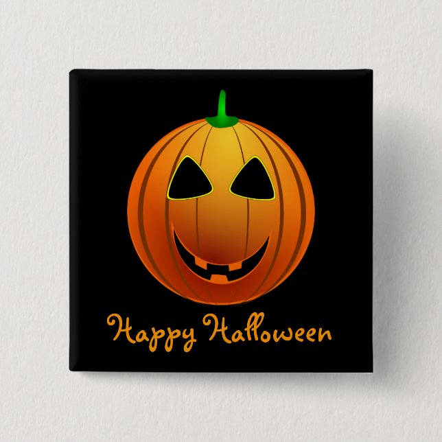 Bóton Quadrado 5.08cm Feliz Halloween Jack 'o Lantern (Frente)