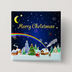 Bóton Quadrado 5.08cm Feliz Natal com Crescent Moon