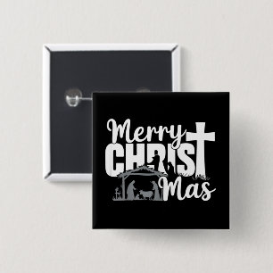 Bóton Quadrado 5.08cm Feliz Natal Cristão Jesus Família Natal