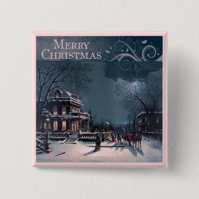 Bóton Quadrado 5.08cm Feliz Natal do vintage (Frente)