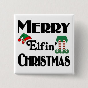 Bóton Quadrado 5.08cm Feliz Natal Elfin'