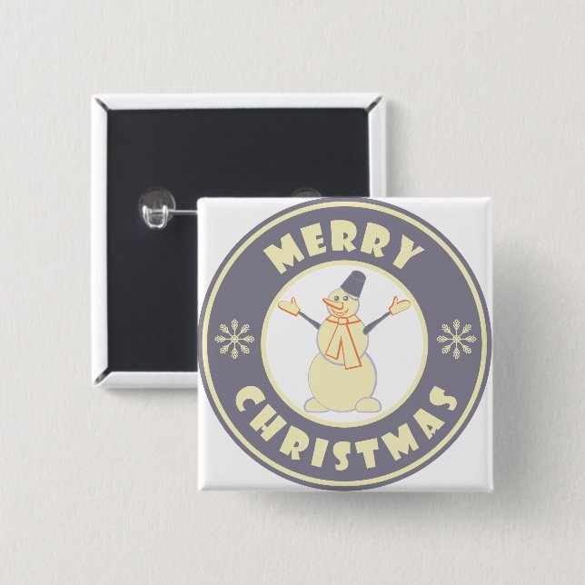 Bóton Quadrado 5.08cm Feliz Natal Feliz Snowman famoso estilo de café (Frente & Verso)