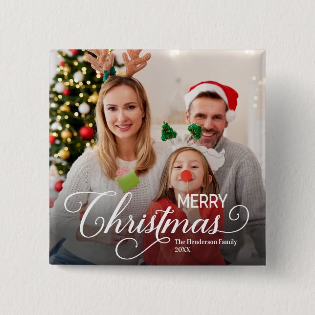 Bóton Quadrado 5.08cm Feliz Natal Foto Personalizada Simples (Frente)